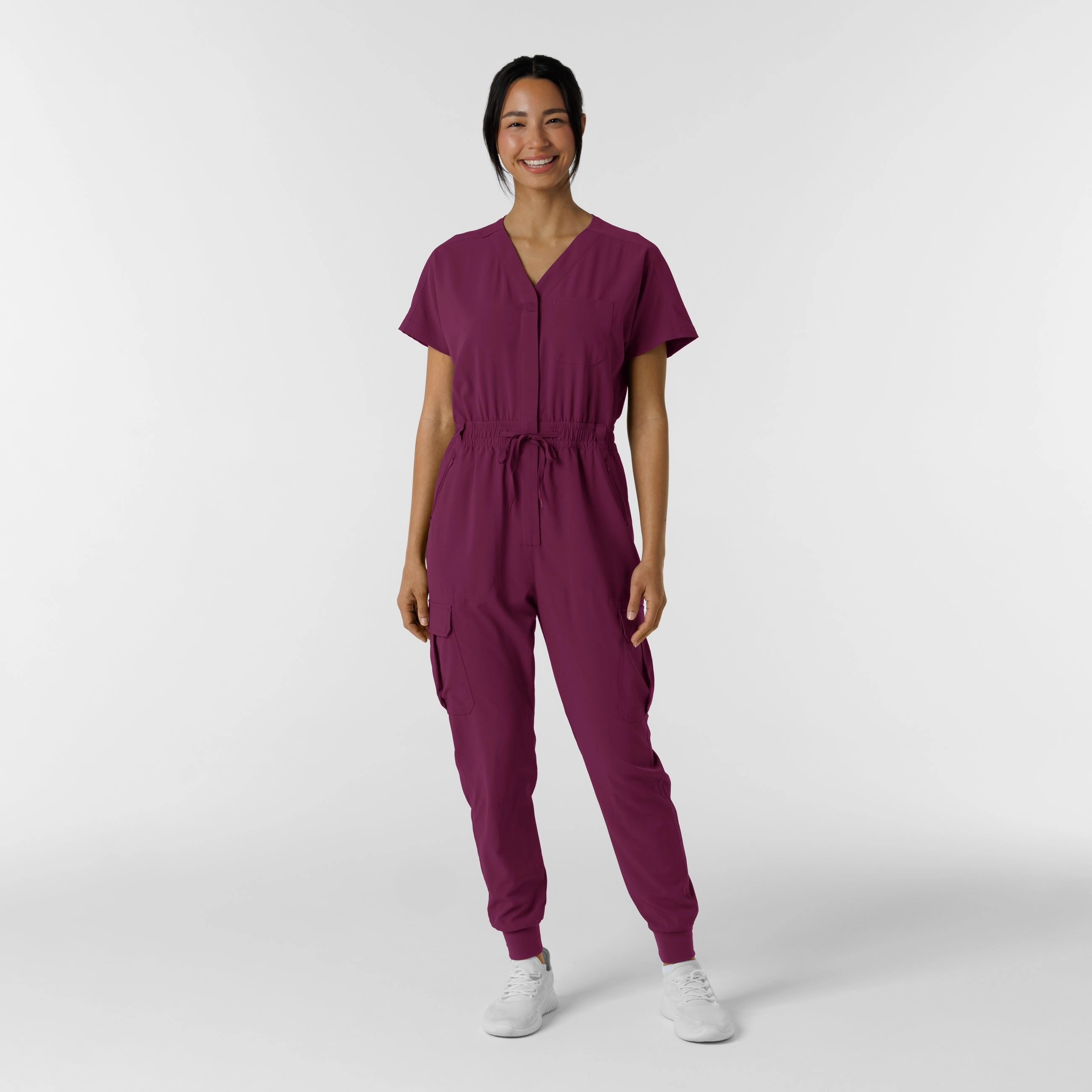 Versatile Layer RENEW Women's Cargo Jogger Scrub Jumpsuit - Wine