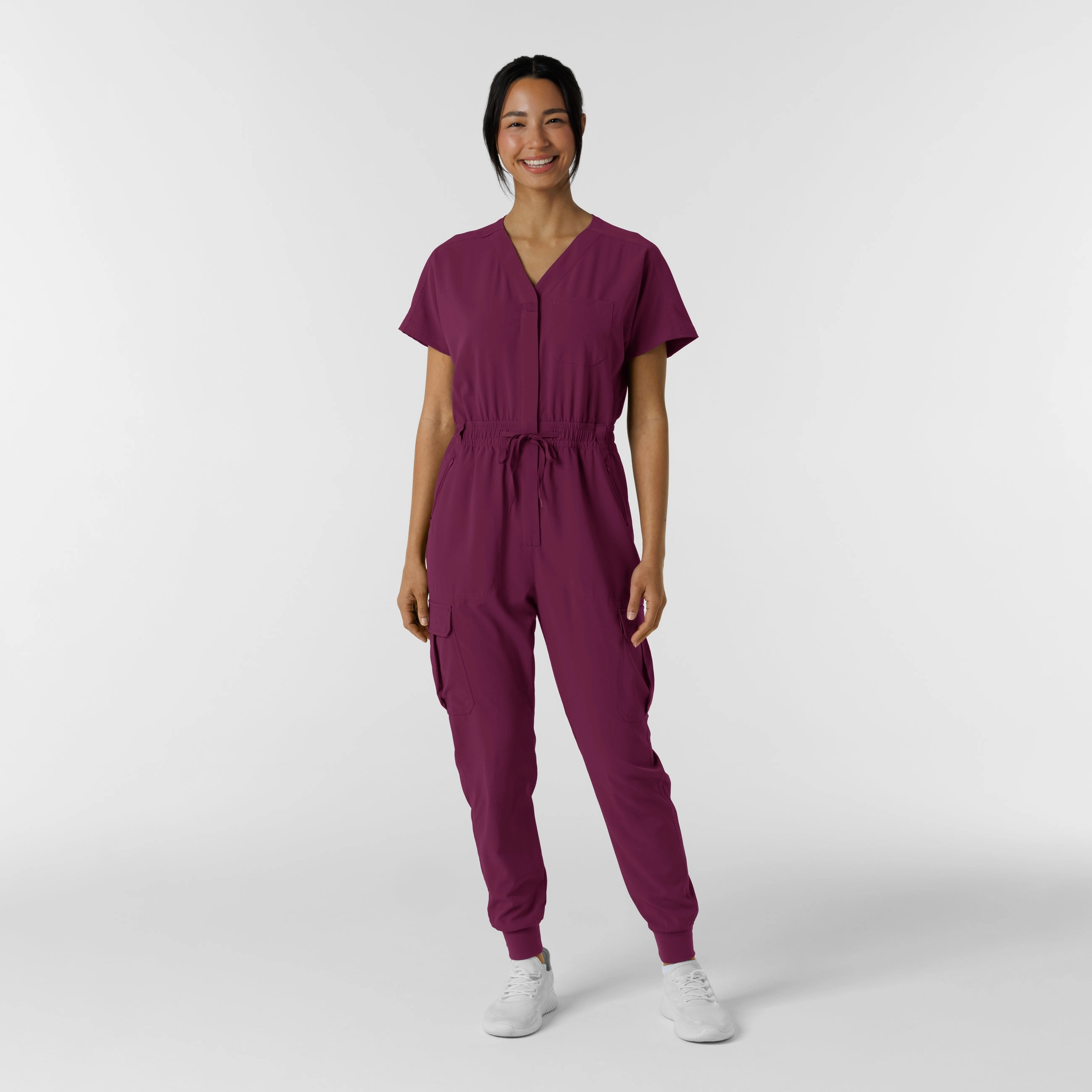 RENEW Women's Cargo Jogger Scrub Jumpsuit - Wine Flexible Use