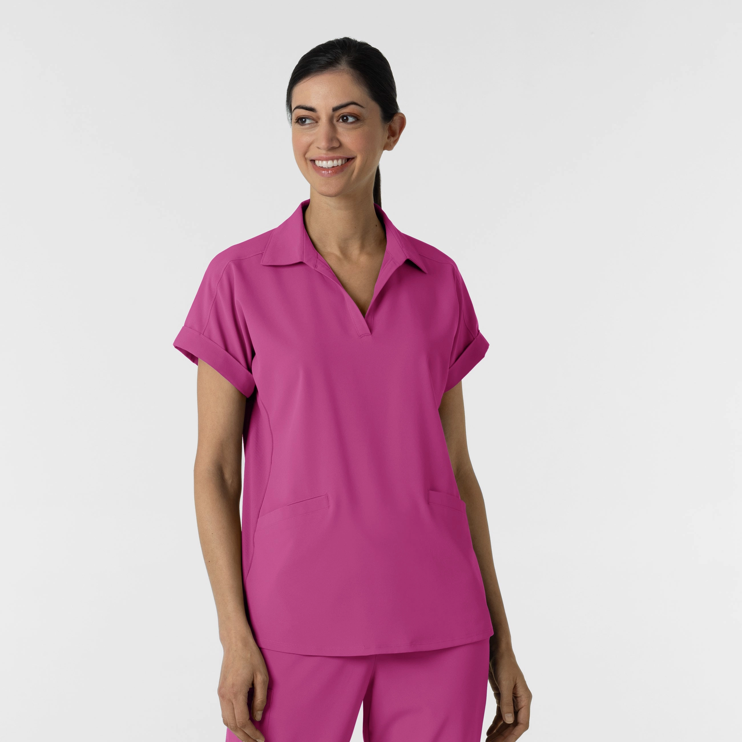RENEW Women??s Flex-n-Reach Collar Scrub Top - Raspberry Bohemian style