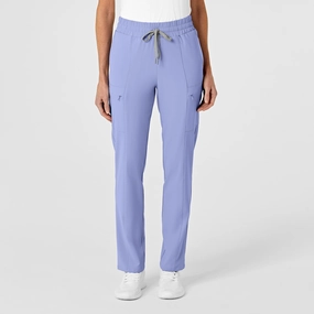 Casual Comfort Wear Simple Utility RENEW Women's High Waist Slim Leg Scrub Pant - Ceil Blue