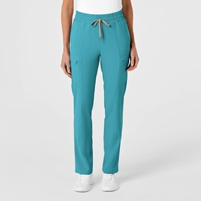 Travel Friendly Elastic waist RENEW Women's High Waist Slim Leg Scrub Pant - Teal Blue