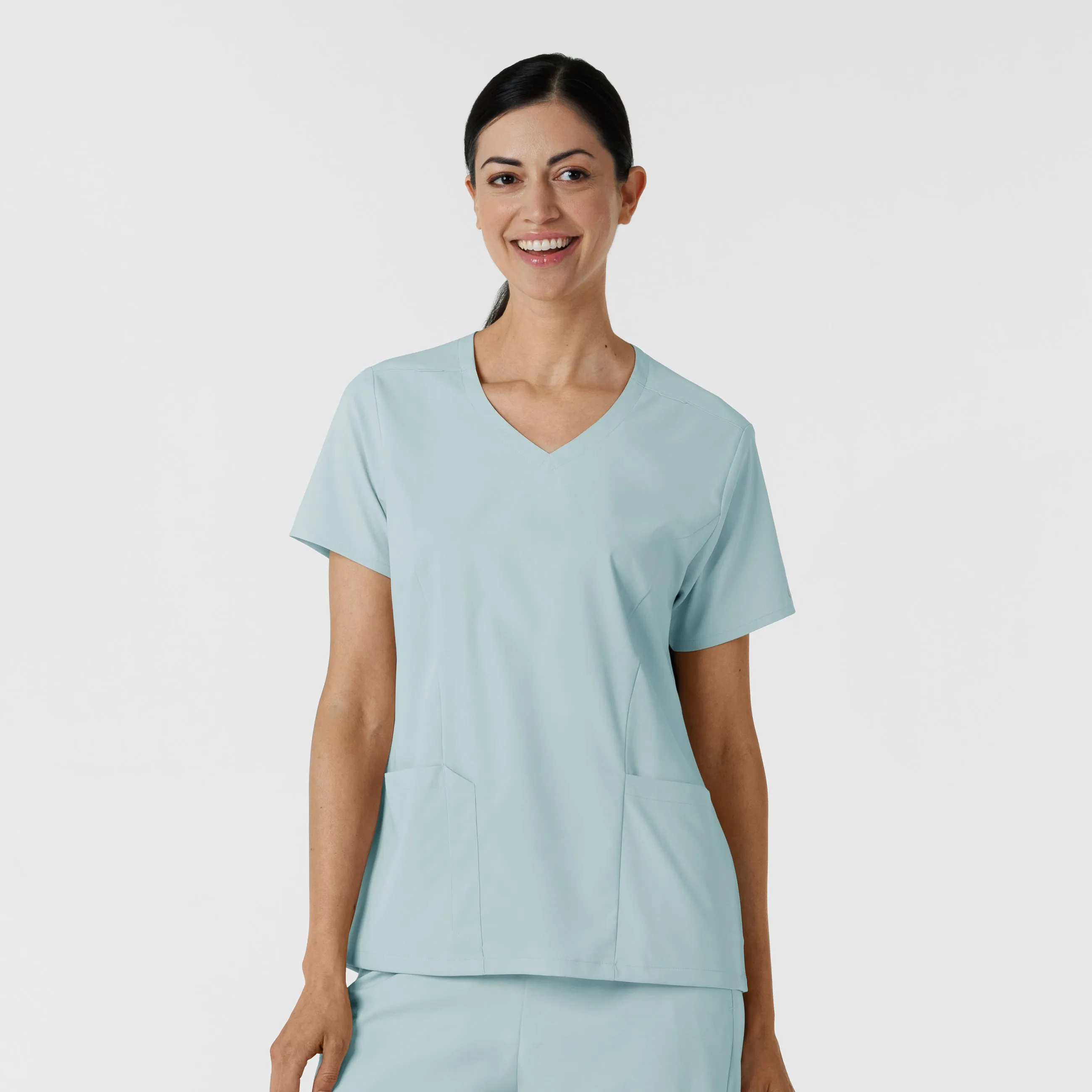 Double Chest Pocket Boundless Women's 2-Pocket V-Neck Scrub Top - Sky Blue