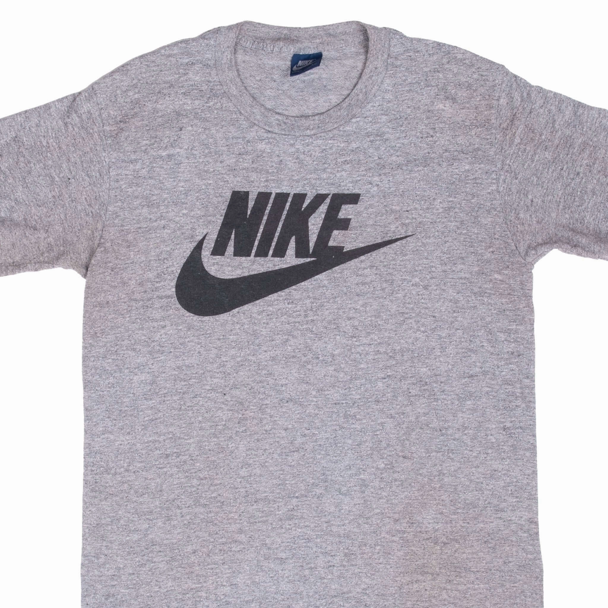 Premium Material VINTAGE NIKE SWOOSH GREY TEE SHIRT 1980S MEDIUM MADE IN USA