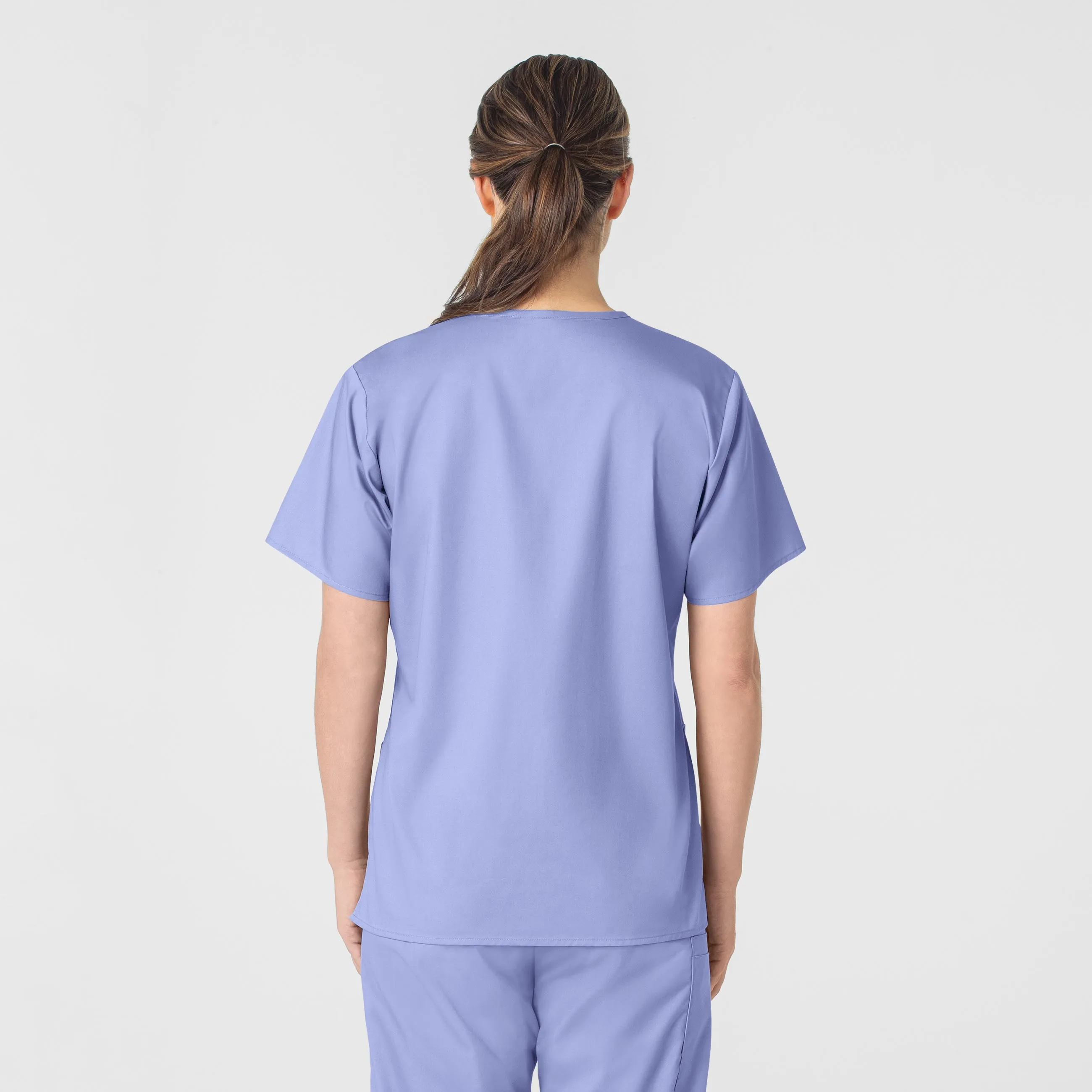 StretchFabric WonderWORK Women's V-Neck Scrub Top - Ceil Blue