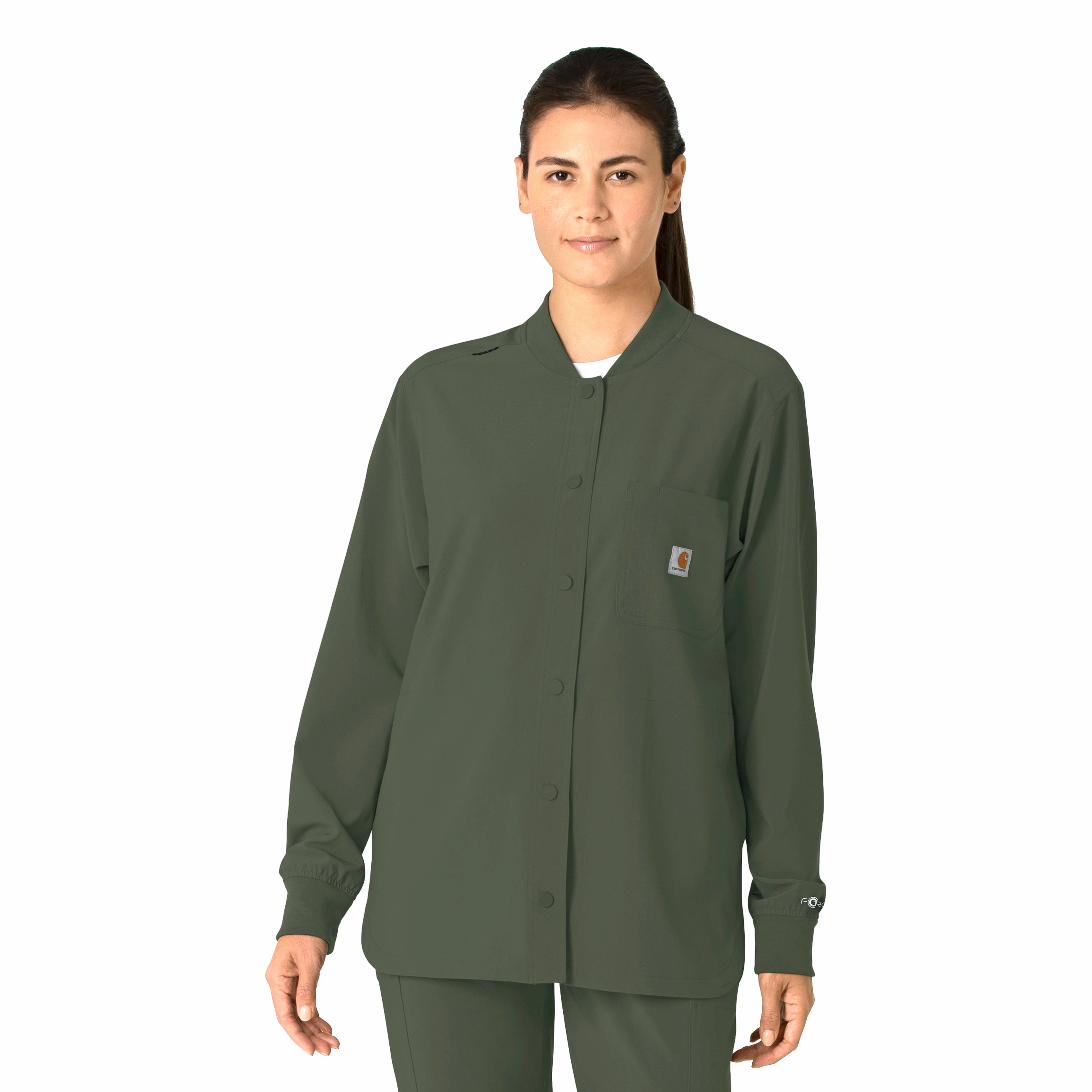 Stain Resistant Carhartt Force Cross-Flex Women's Shirt Jacket - Olive