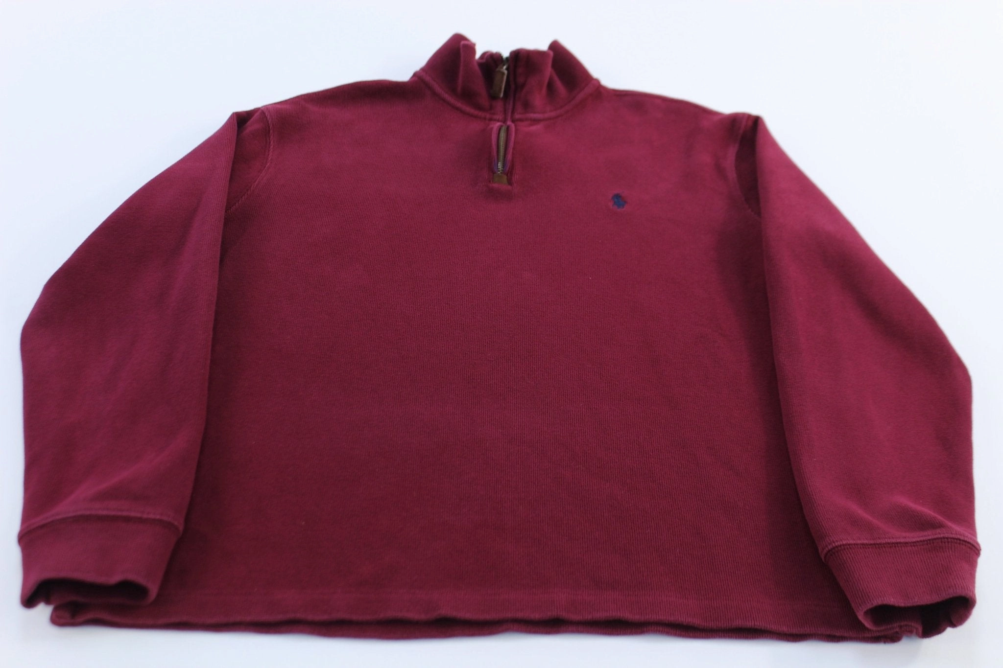 Polo Ralph Lauren Embroidered Logo Maroon Quarter Zip Sweater product label information