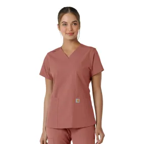 Breathable Underarm Gussets Carhartt Force Essentials Women's V-Neck Knit Panel Scrub Top - Wildrose