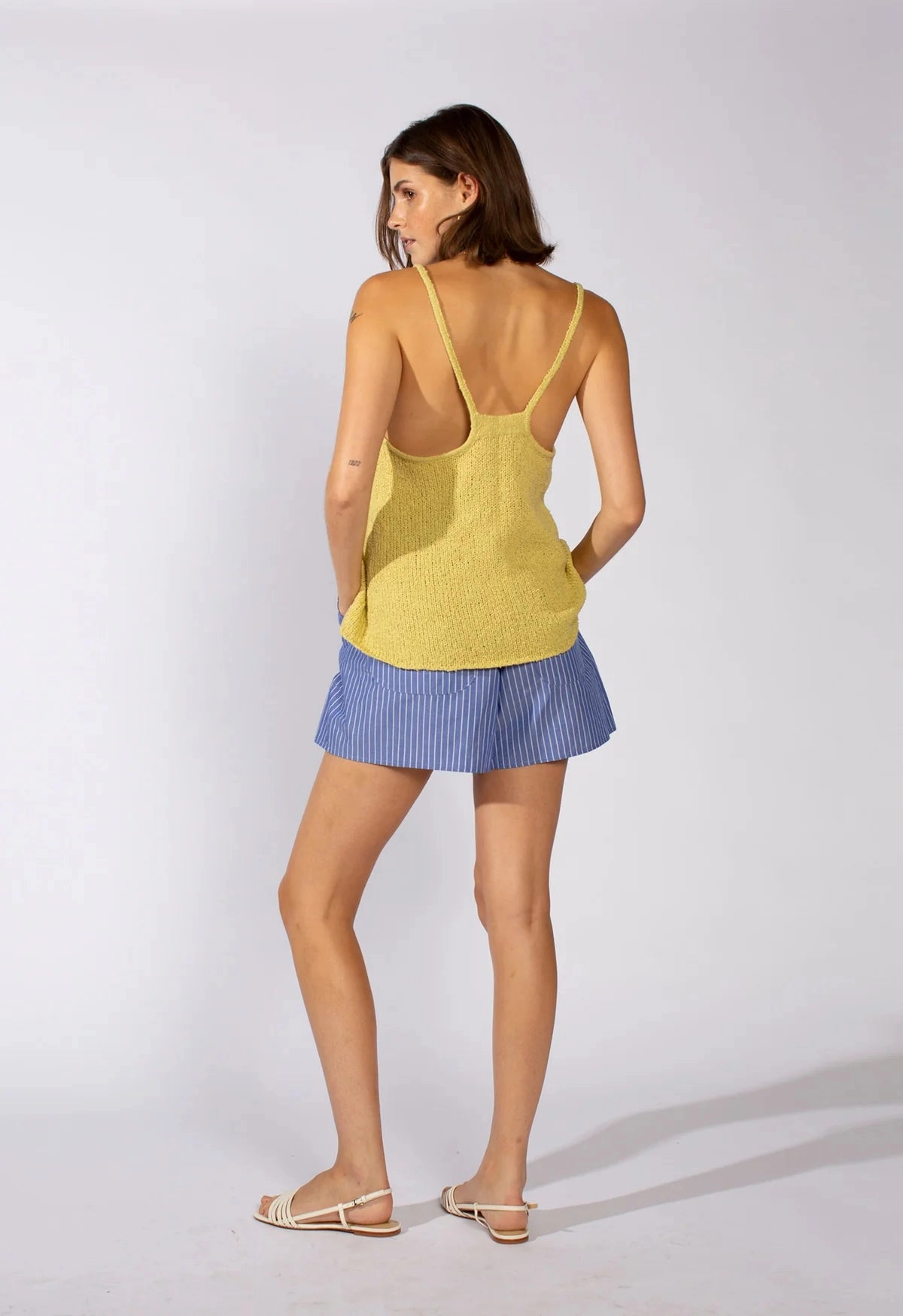 Wrinkle Recovery Fabric Casual Cool Knitted Scoop Tank in Citrus