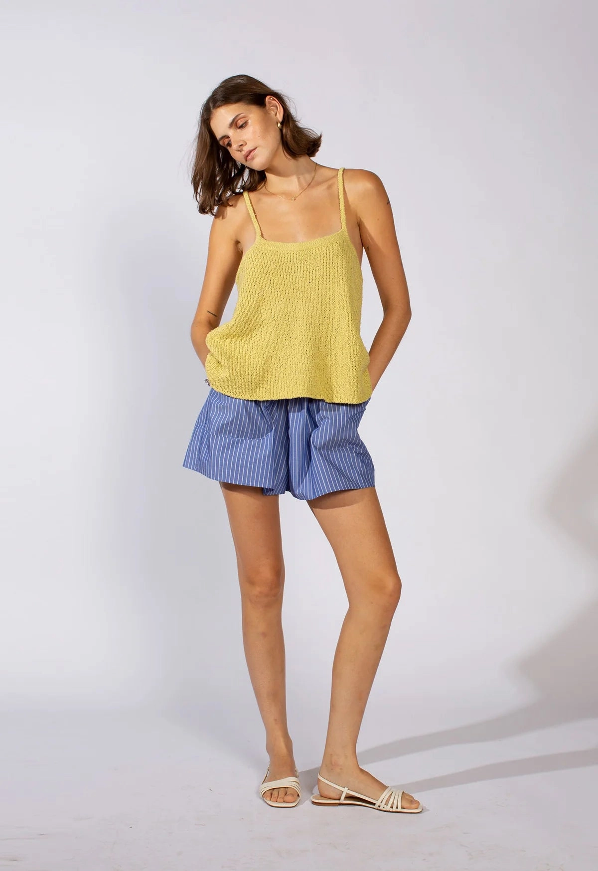 Microfiber Blend Knitted Scoop Tank in Citrus