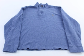 Polo Ralph Lauren Embroidered Logo Blue Quarter Zip Sweater Casual Layers Classic Comfort