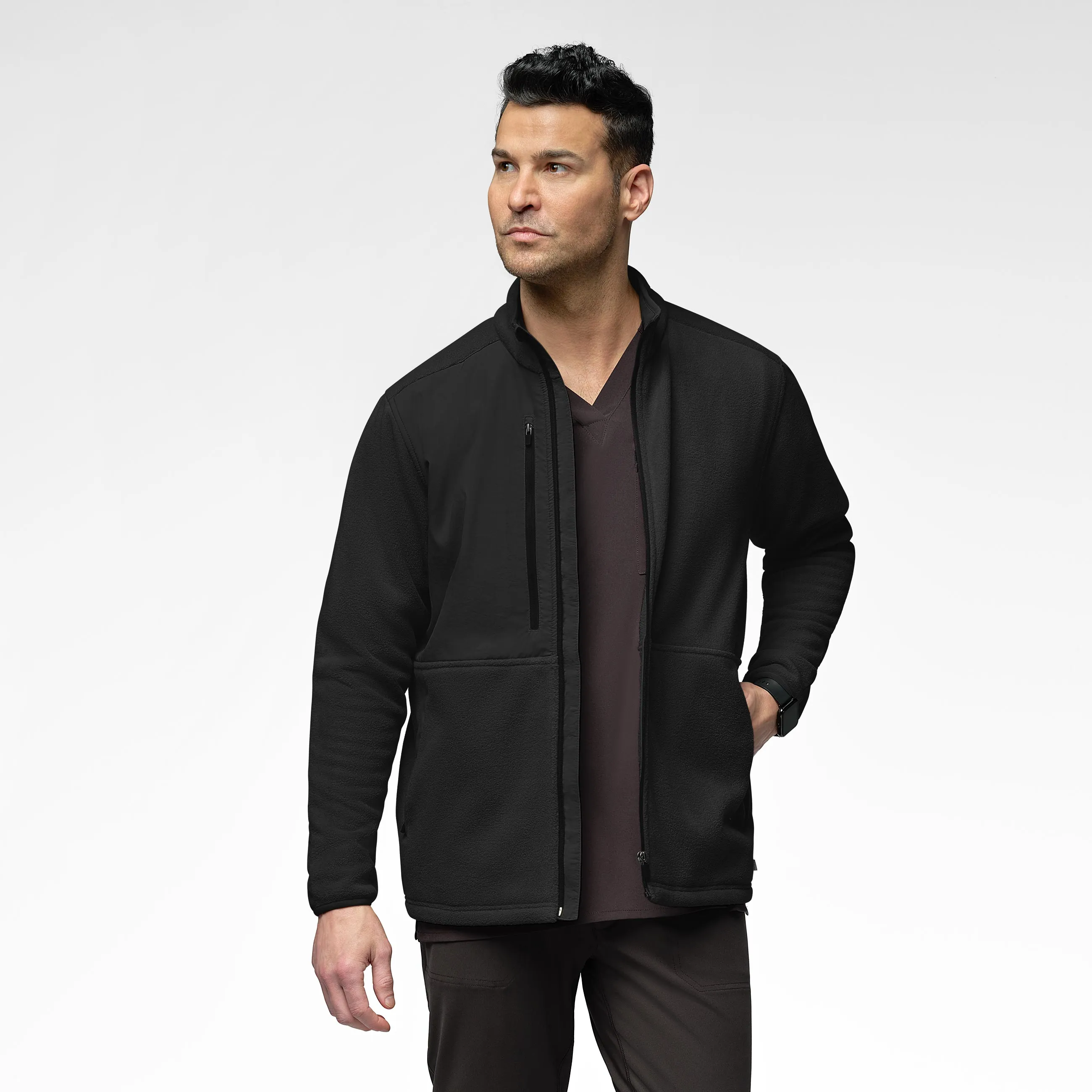 Slate Men's Micro Fleece Zip Jacket - Black Weighted Hem