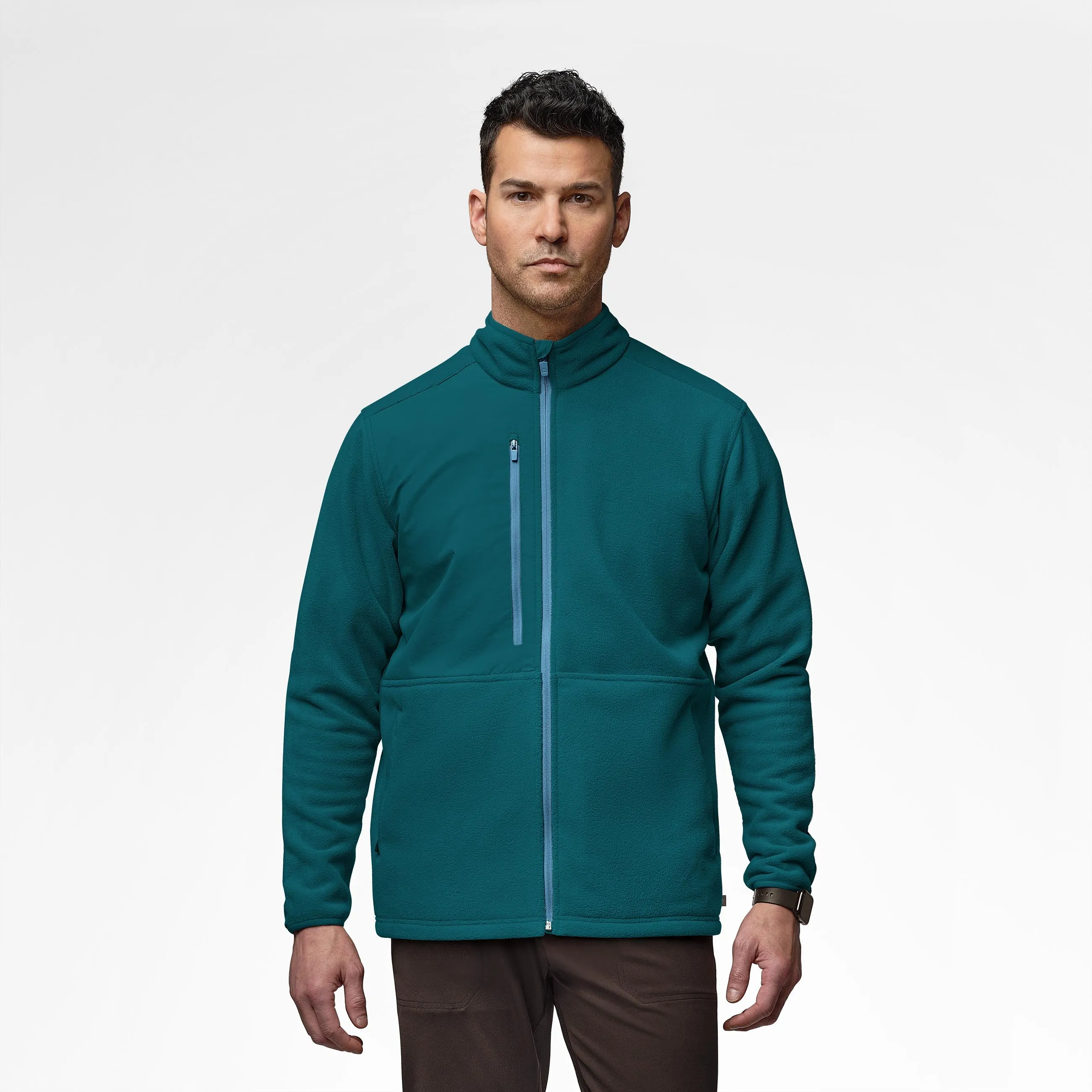 RibbedTrims Slate Men's Micro Fleece Zip Jacket - Caribbean