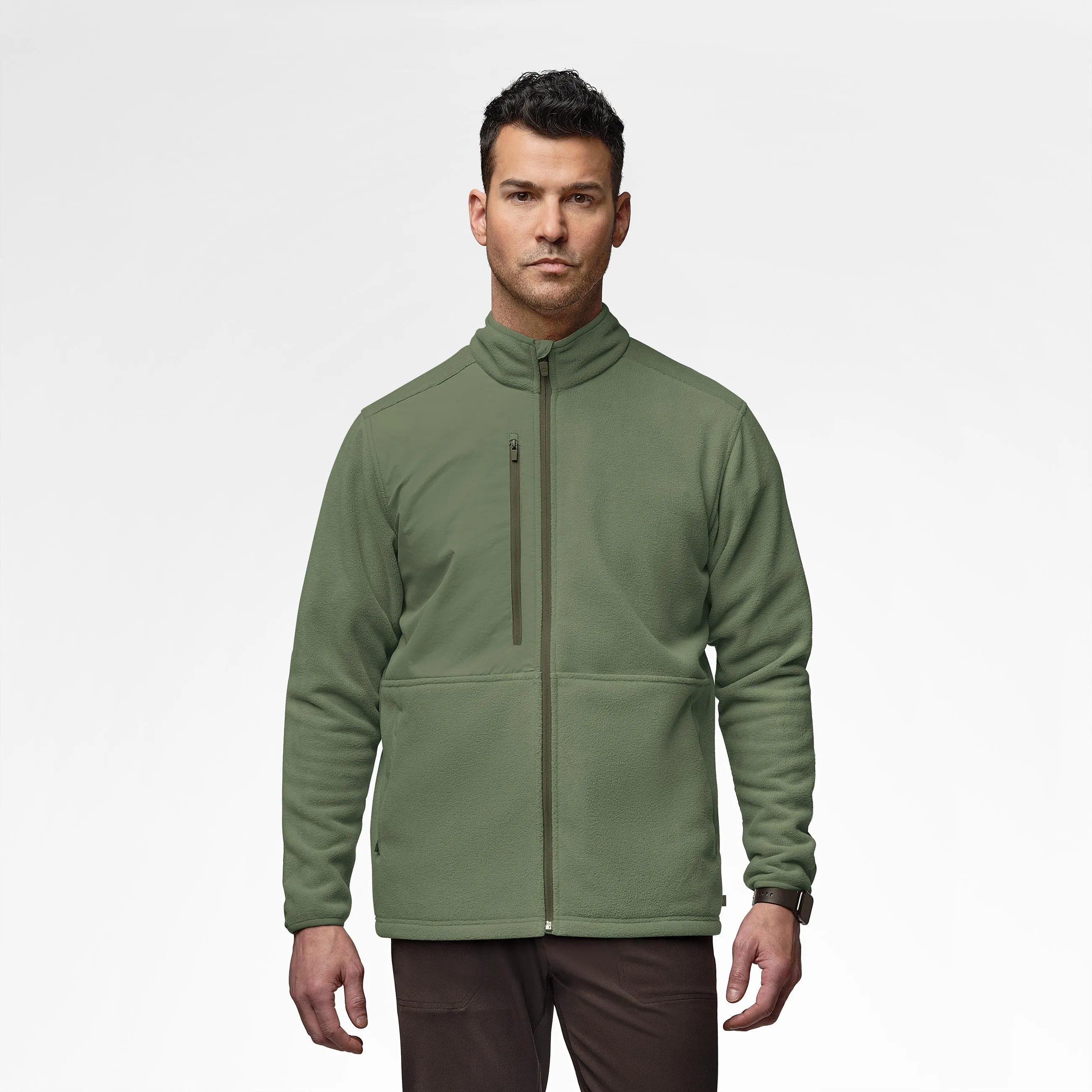 Slate Men's Micro Fleece Zip Jacket - Olive HiddenPocket