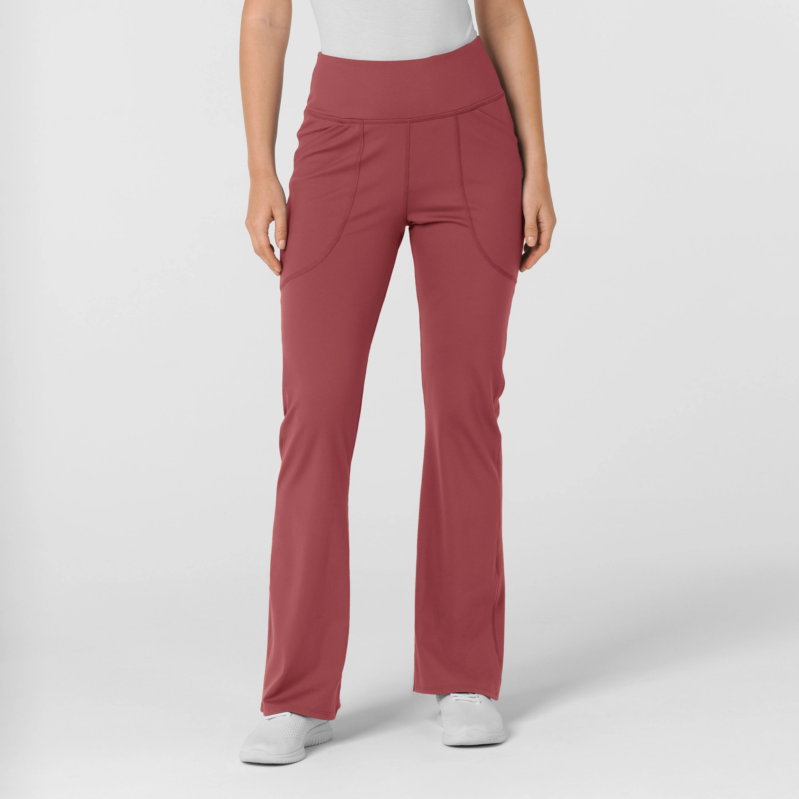 FadeResistantTreatment Essential Comfort RENEW Knit Women's Flare Yoga Scrub Pant - Ruby