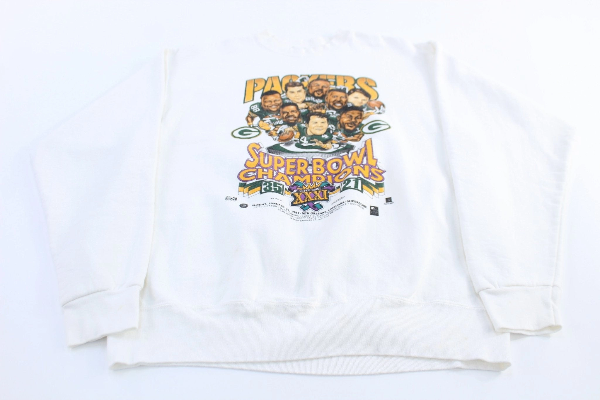 Essential Layer Party Ready 1997 Green Bay Packers SuperBowl Champions Caricature Sweatshirt