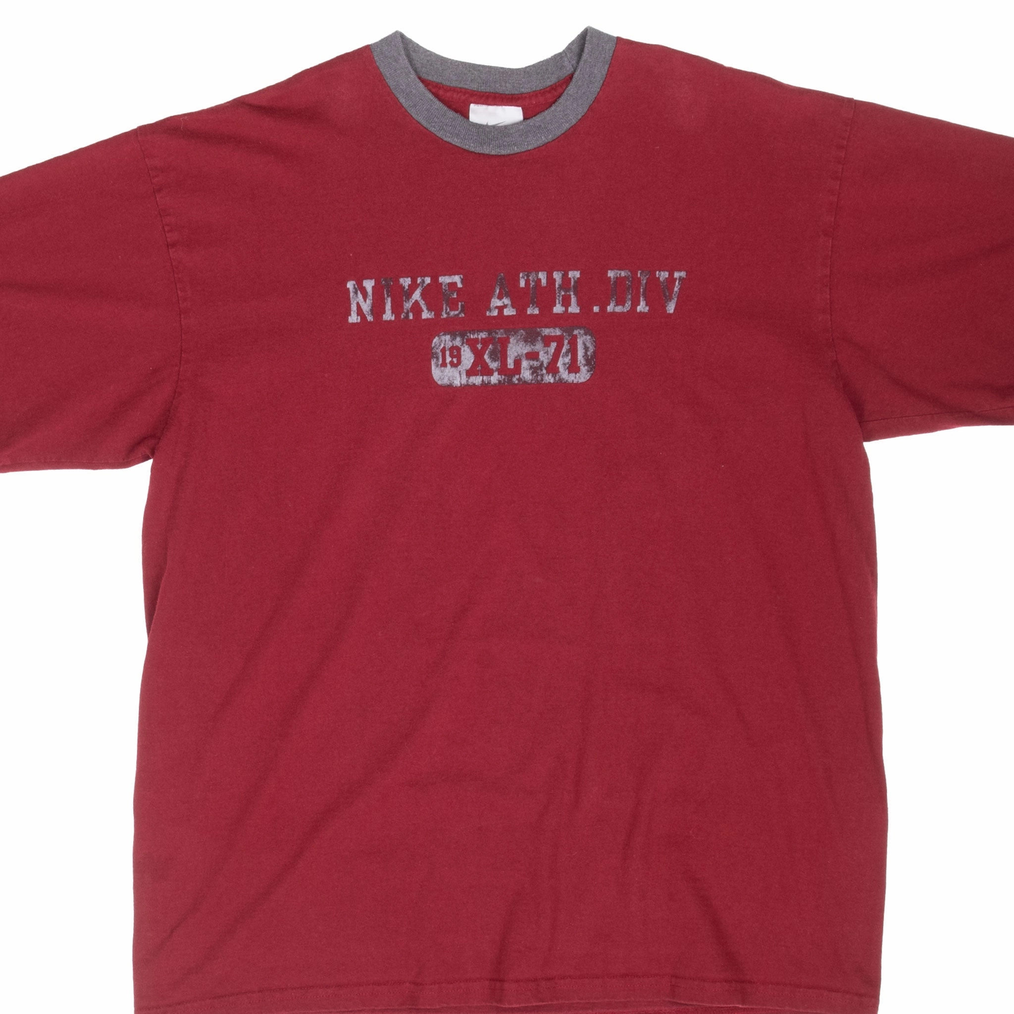 AntiStatic Properties Non Restrictive Cut VINTAGE NIKE ATHLETICS BURGUNDY TEE SHIRT 2000S LARGE MADE IN USA