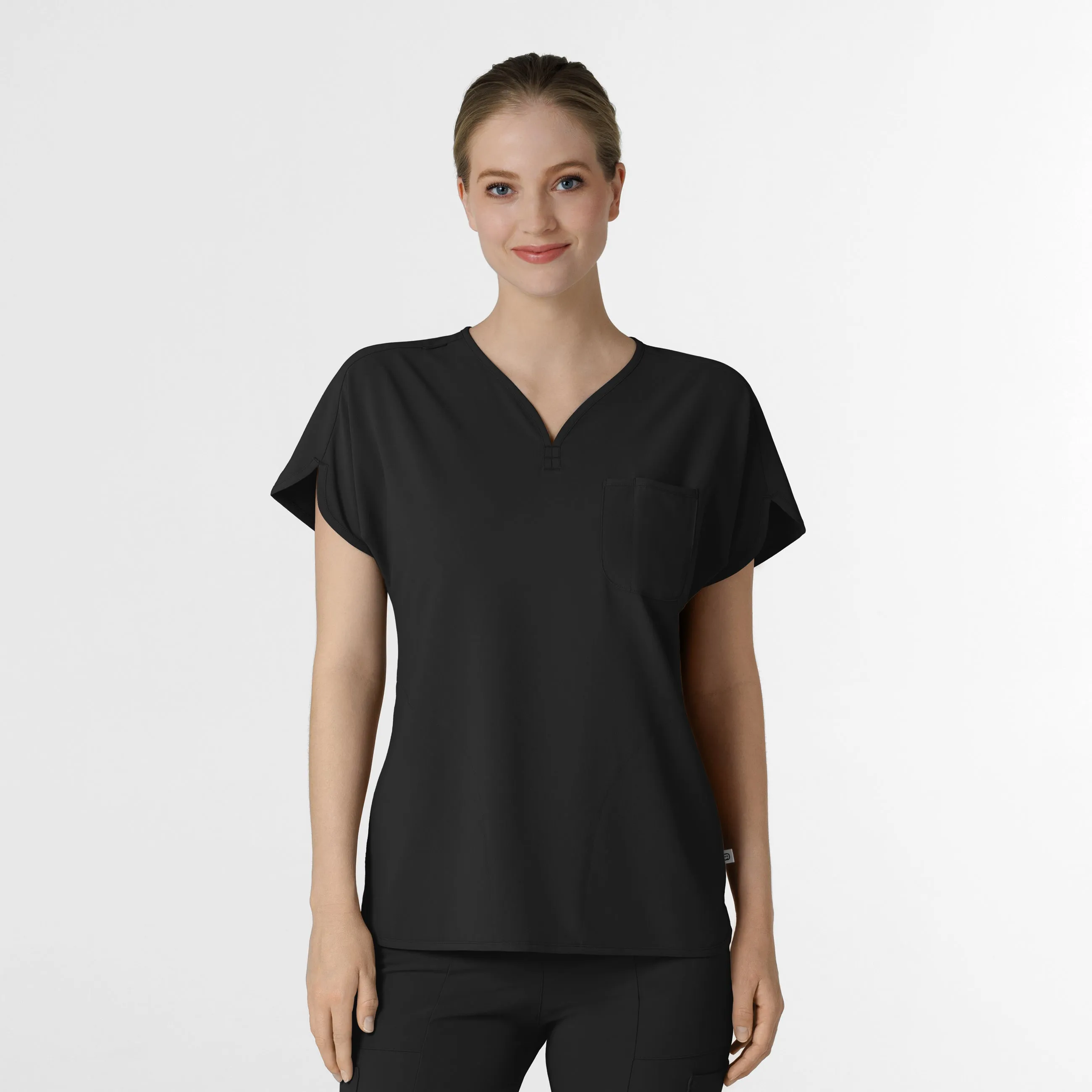 AntiSnag Fabric HighNeckline RENEW Women's Dolman Scrub Top - Black