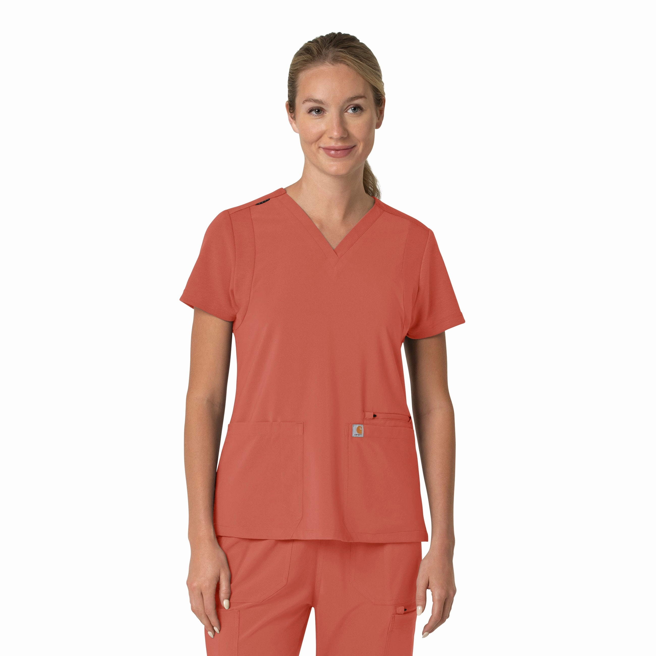FlexibleMobility Carhartt Force Cross-Flex Women's Flex Panel V-Neck Scrub Top - Dusty Cedar