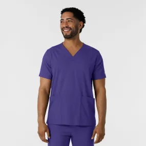 Multi Way Adjustable Fit Tencel Blend Fabric Boundless Men's Multi Pocket V-Neck Scrub Top - Grape
