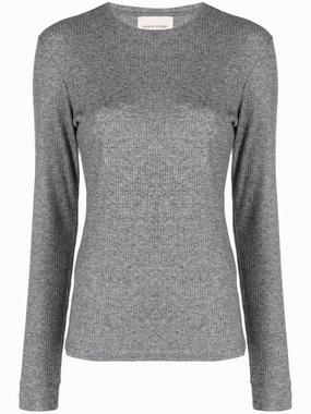 Ortigia LDS Ribbed Long Sleeve T-shirt in Grey DoubleLayered Edging