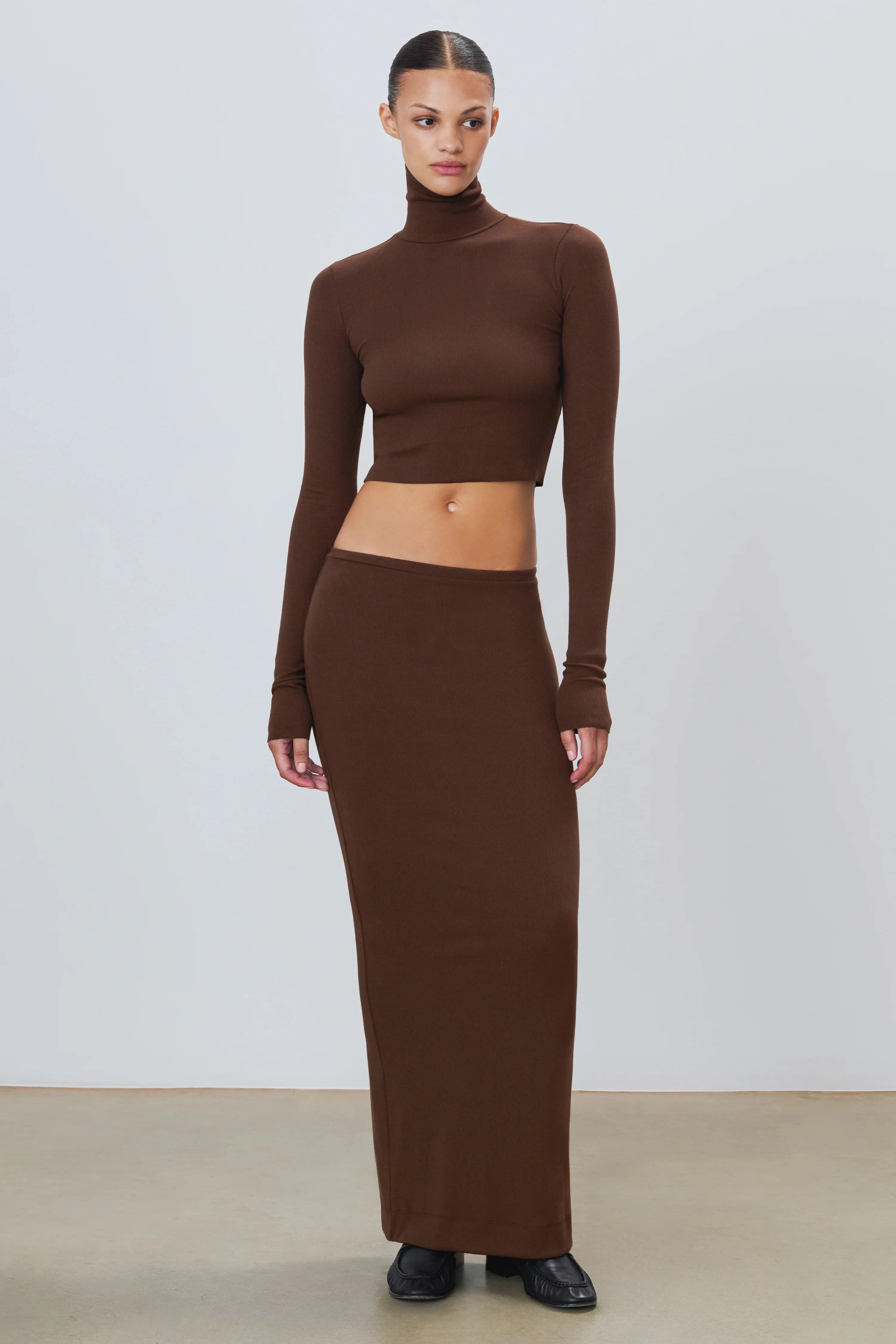 Cashmere Blend Emma Butter Rib Skirt in Chocolate