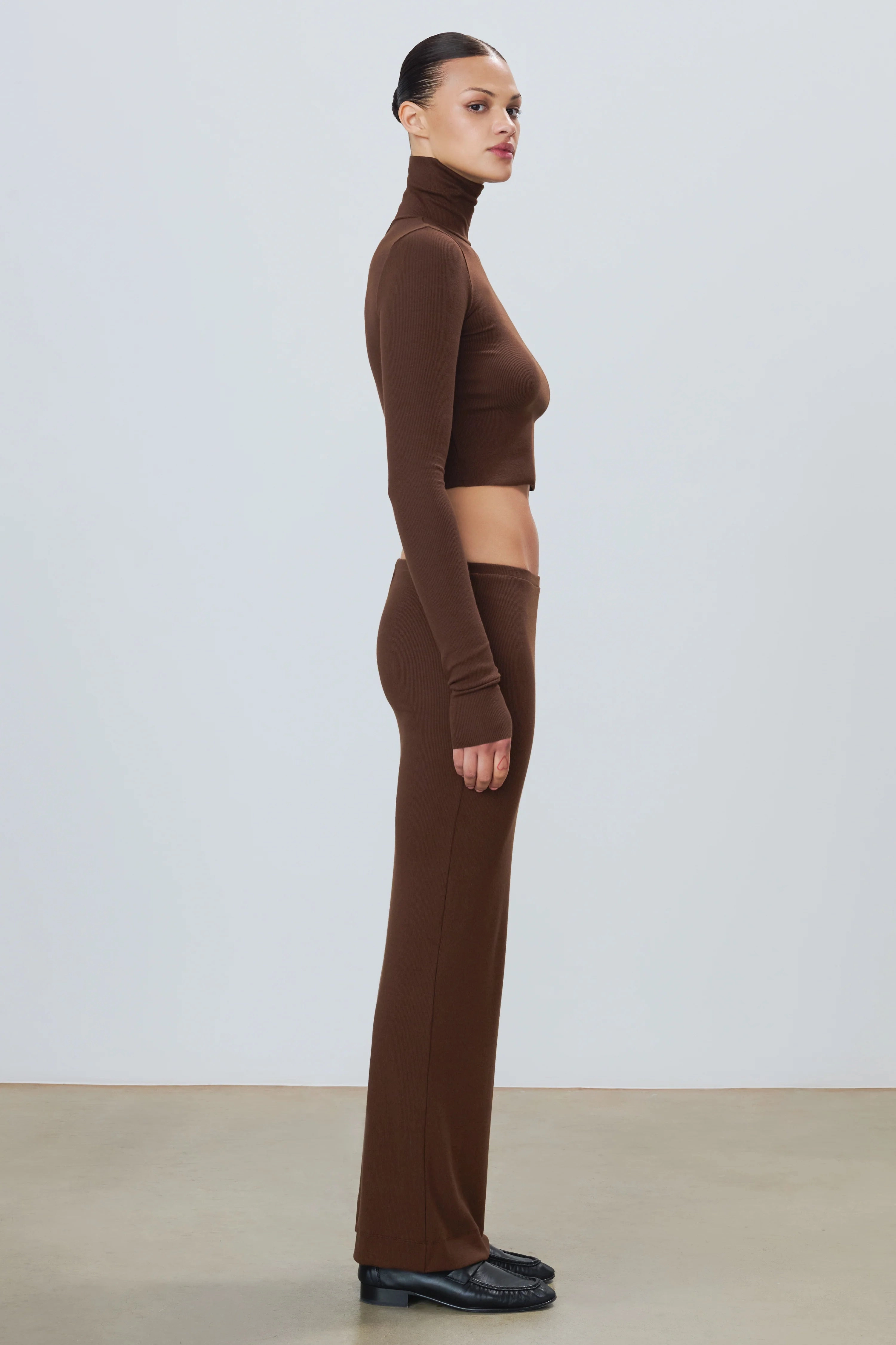 Ribbed collar Loopwheel Construction Emma Butter Rib Skirt in Chocolate