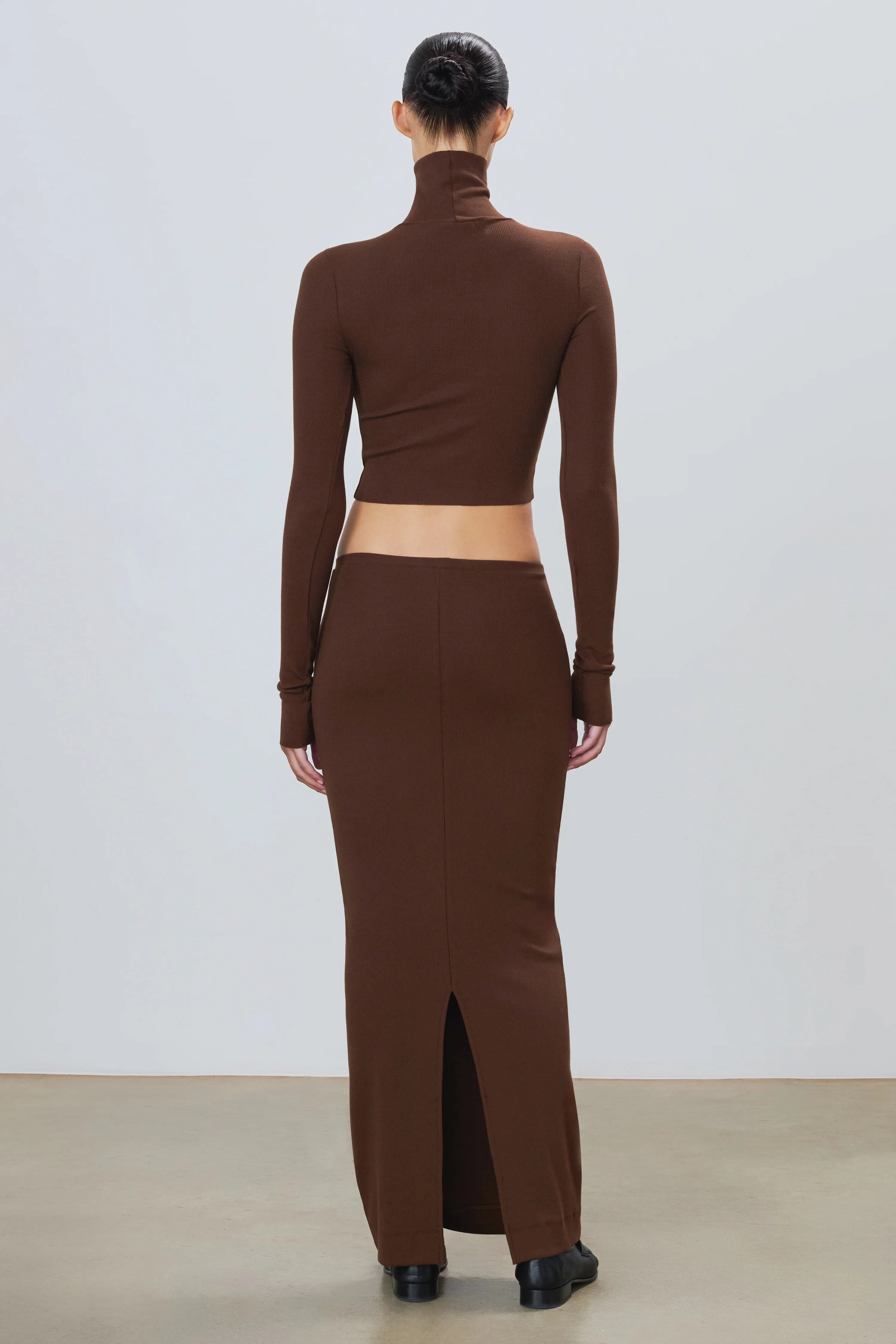 Emma Butter Rib Skirt in Chocolate Sustainable Material