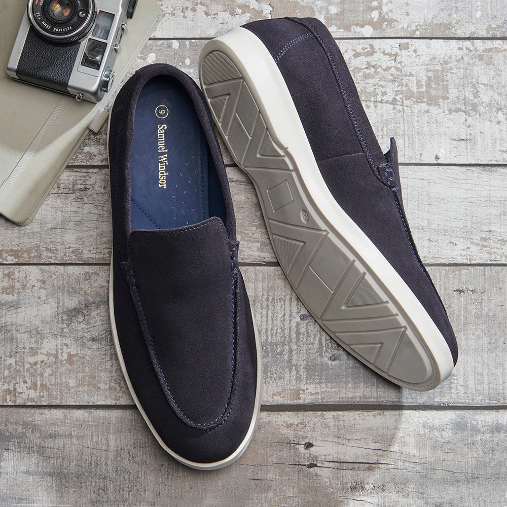 Style Safe Sole Grip Suede Loafer - Navy