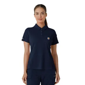 FrictionResistantEdges MinimalistAesthetic Carhartt Rugged Flex RSCU Women's Lightweight Short Sleeve Polo Scrub Top - Dark Navy