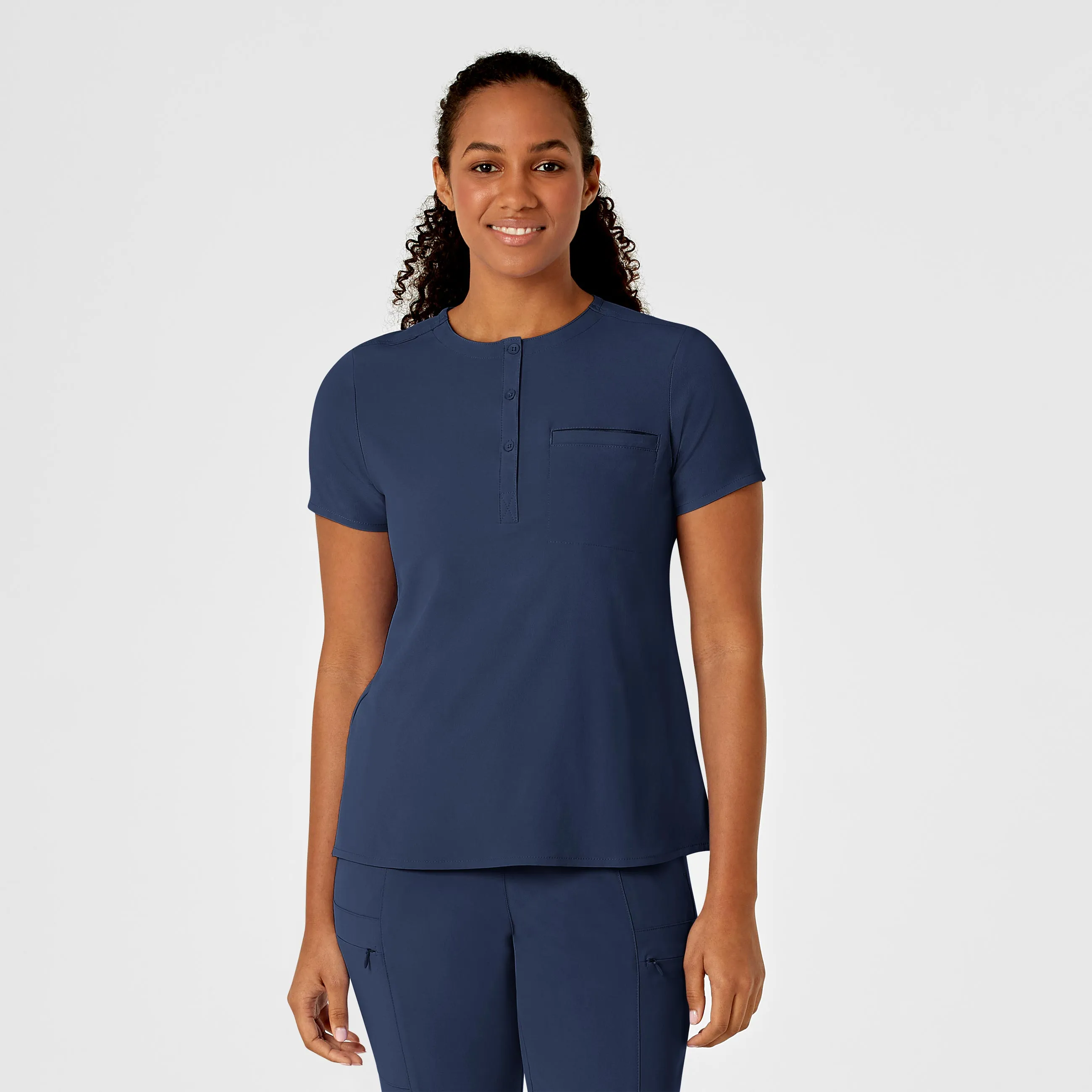 RENEW Women's Mandarin Collar Tuck-In Scrub Top - Navy AntiSnagYarnProcessing