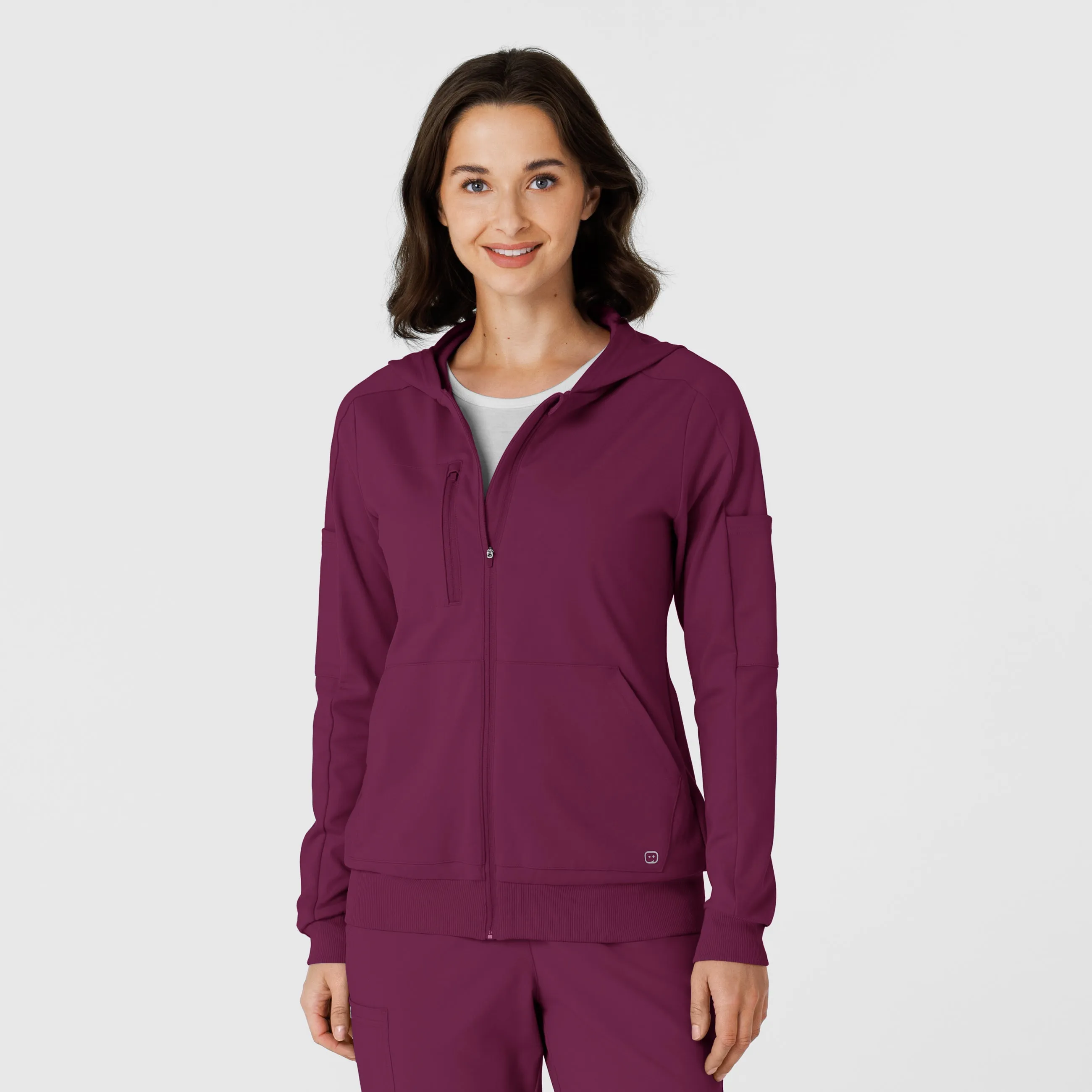 RENEW Knit Women??s Zip Hoodie - Wine Multi Pocket Configuration