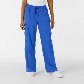 Boundless Women's Classic Wide Leg Double Cargo Scrub Pant - Royal Anti Pilling Fabric