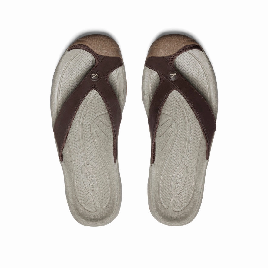 City Wear Easy Entry Men's Waimea Leather Flip-Flop  |  Java/Plaza Taupe