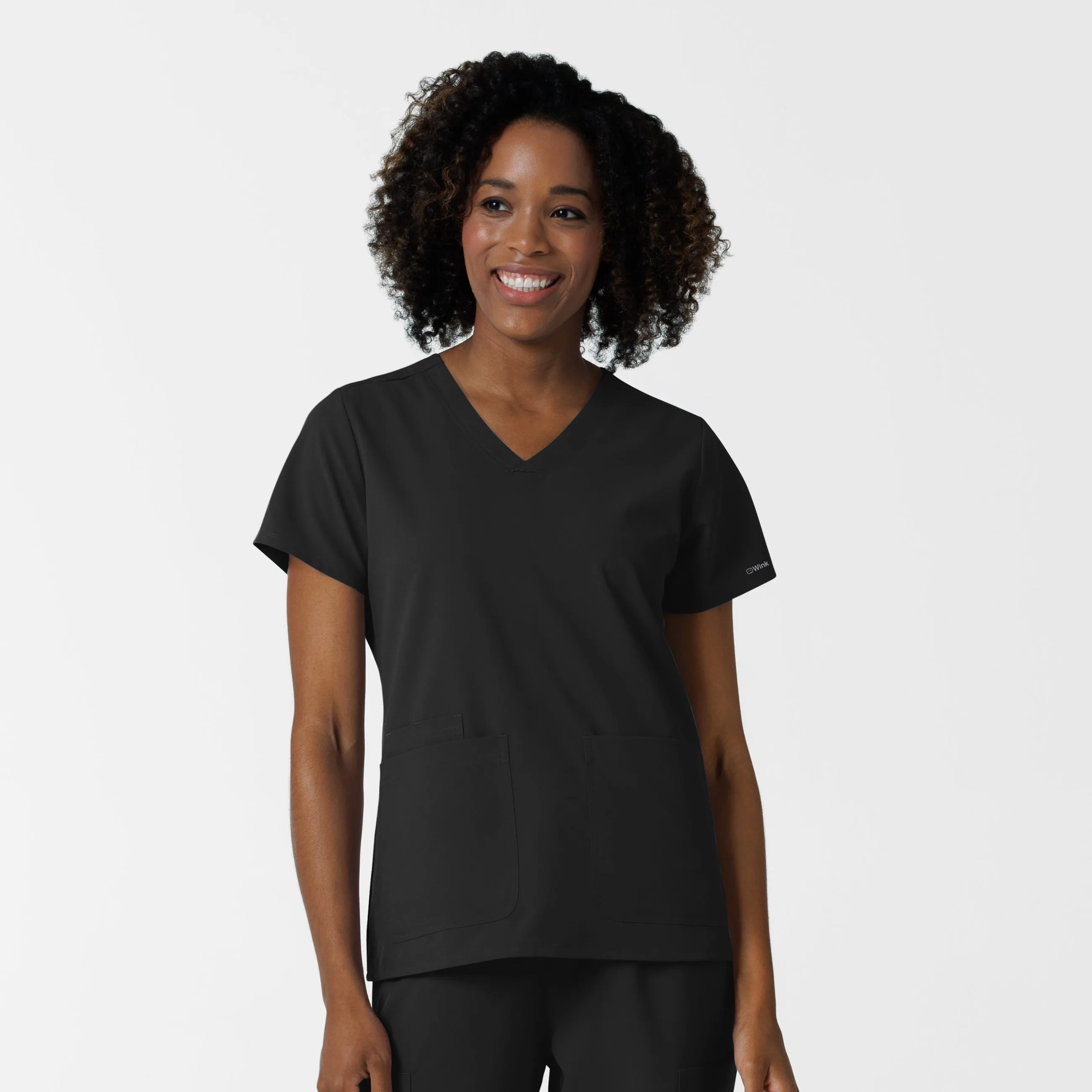 NURTUR Women's V-Neck Scrub Top - Black High Neckline Structure