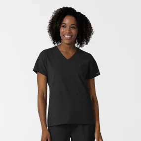 NURTUR Women's V-Neck Scrub Top - Black Office Look ConvertibleCollar
