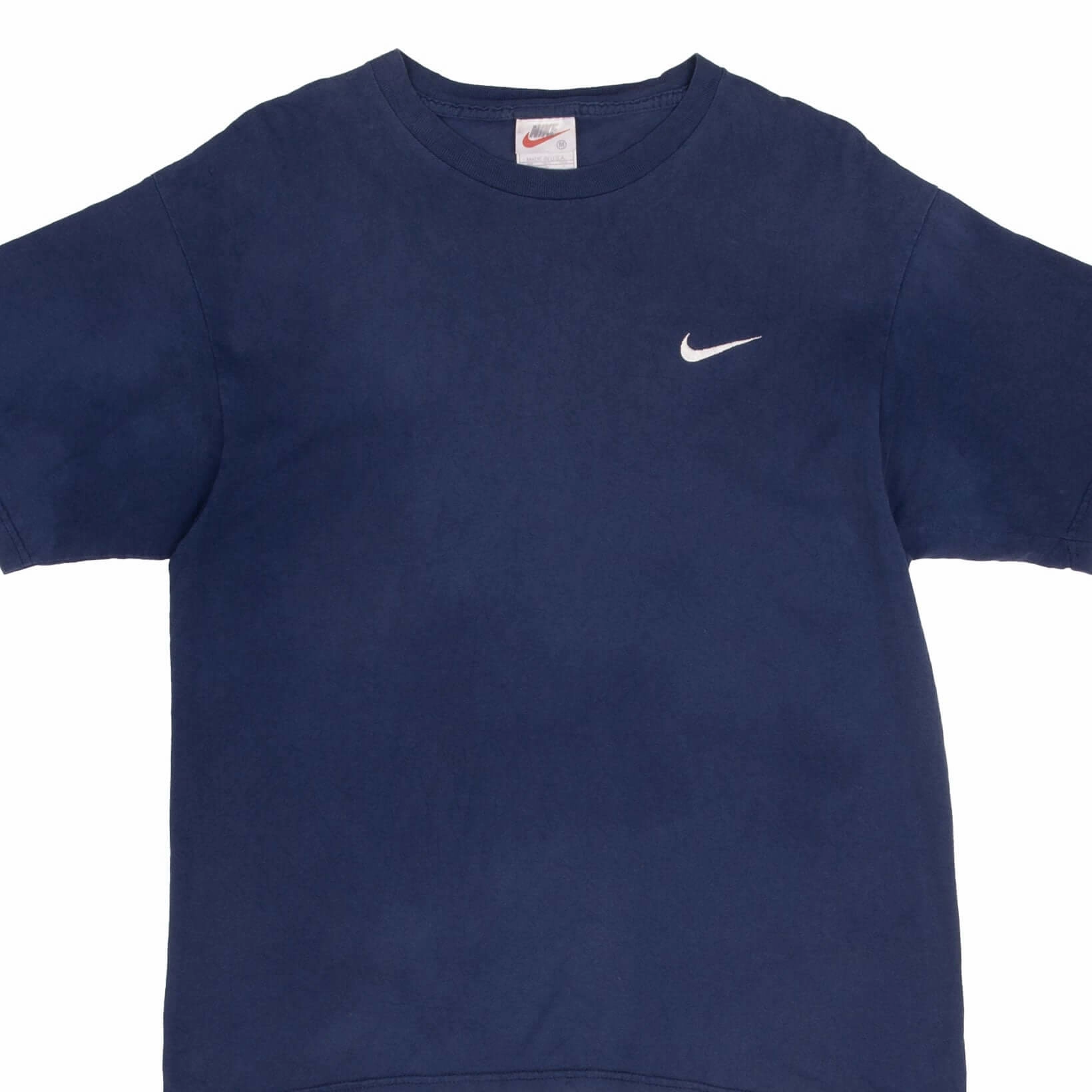 Wrinkle Resistant Finish VINTAGE NIKE CLASSIC SWOOSH NAVY BLUE TEE SHIRT 1990S SIZE MEDIUM MADE IN USA