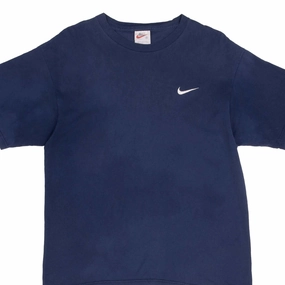 Wrinkle Resistant Finish VINTAGE NIKE CLASSIC SWOOSH NAVY BLUE TEE SHIRT 1990S SIZE MEDIUM MADE IN USA