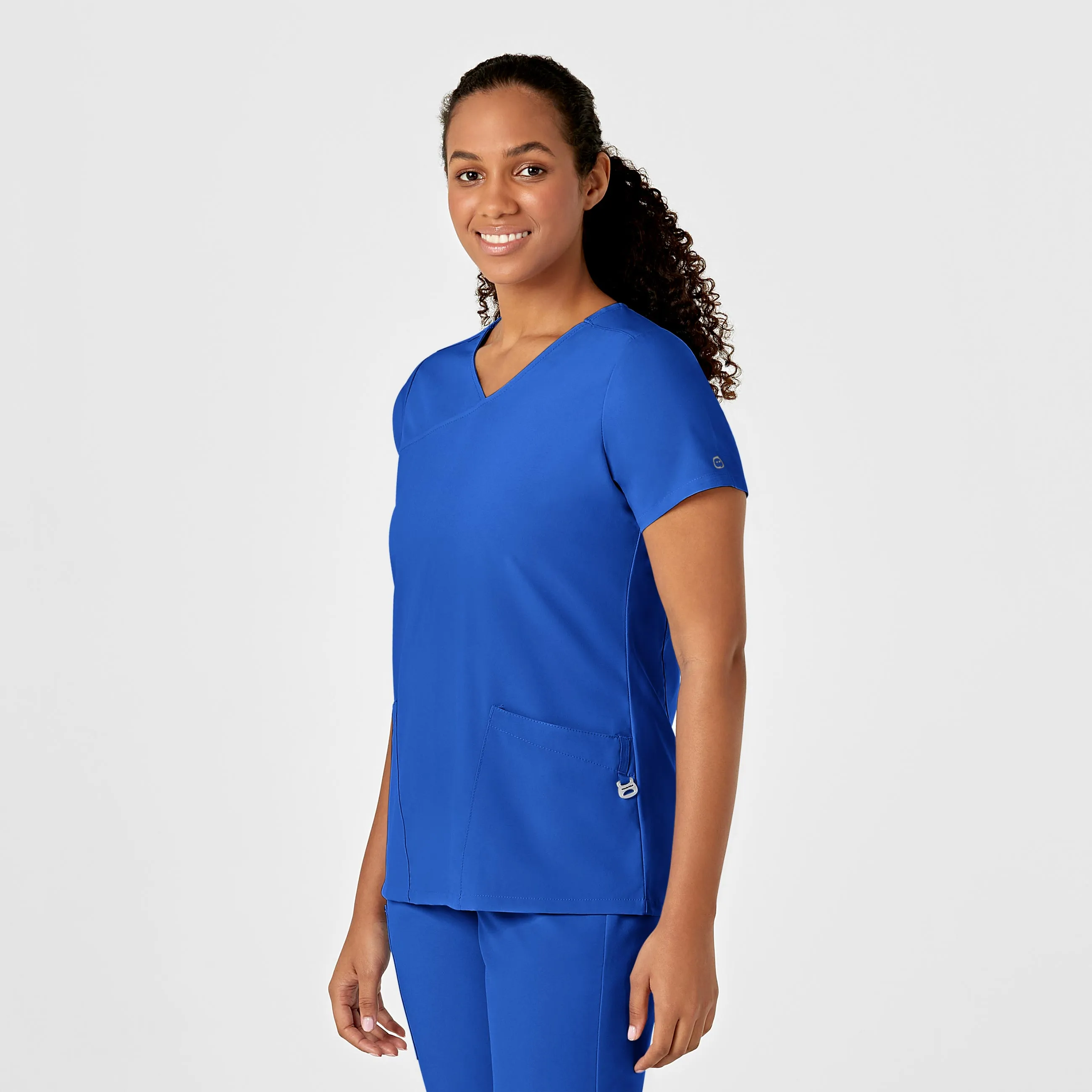 OdorResistant Treatment Double Layered Hem Reinforcement W123 Women's Y-Neck Wrap Scrub Top - Royal