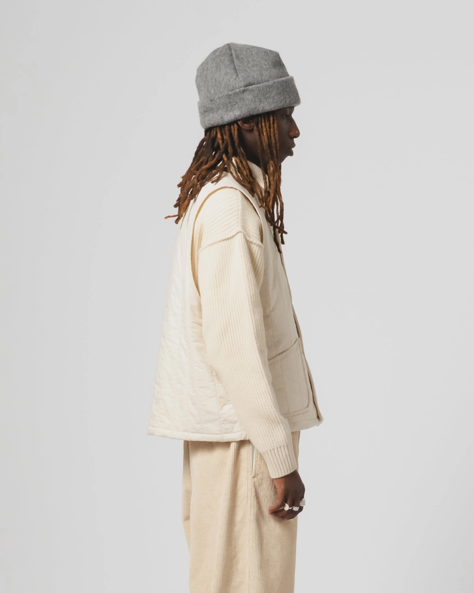 Overcome Style Layer Barrage Vest Quilted Cotton Ecru