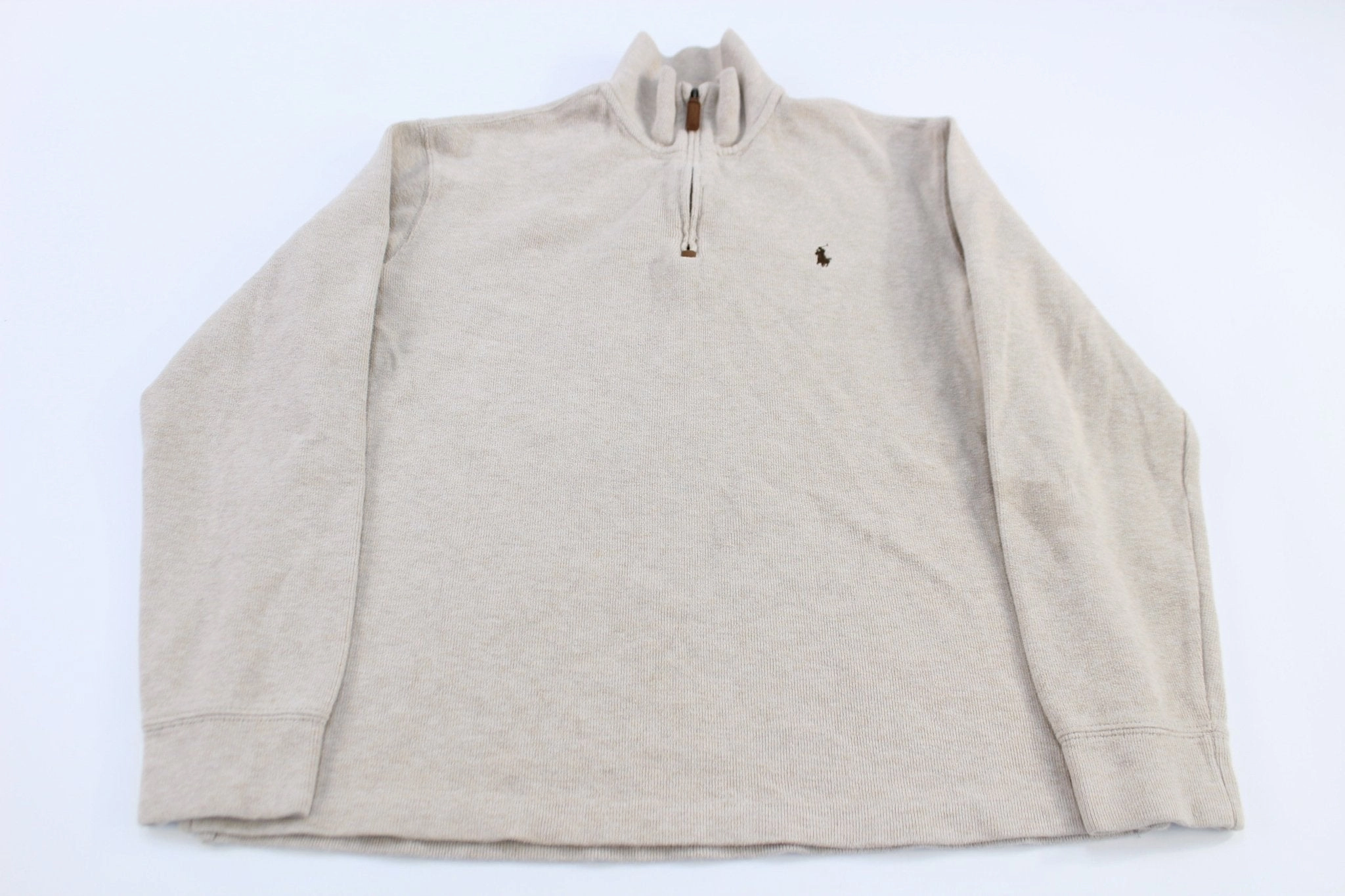 Polo Ralph Lauren Embroidered Logo Cream Quarter Zip Sweater Collared