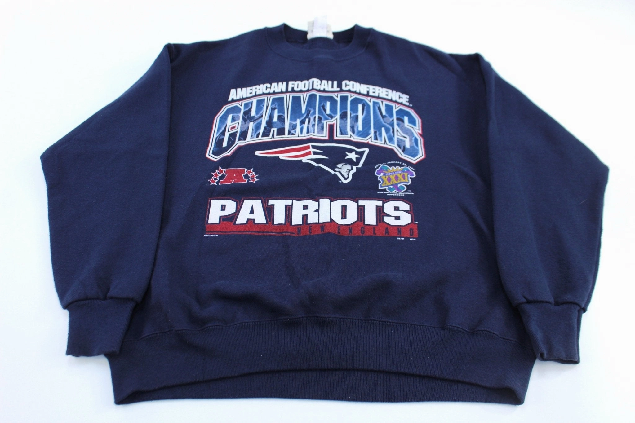 1997 New England Patriots AFC Champions Lee Sport Sweatshirt Athletic Geometric Print