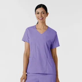Boundless Women's 2-Pocket V-Neck Scrub Top - Iris Purple Drop Shoulder Silhouette