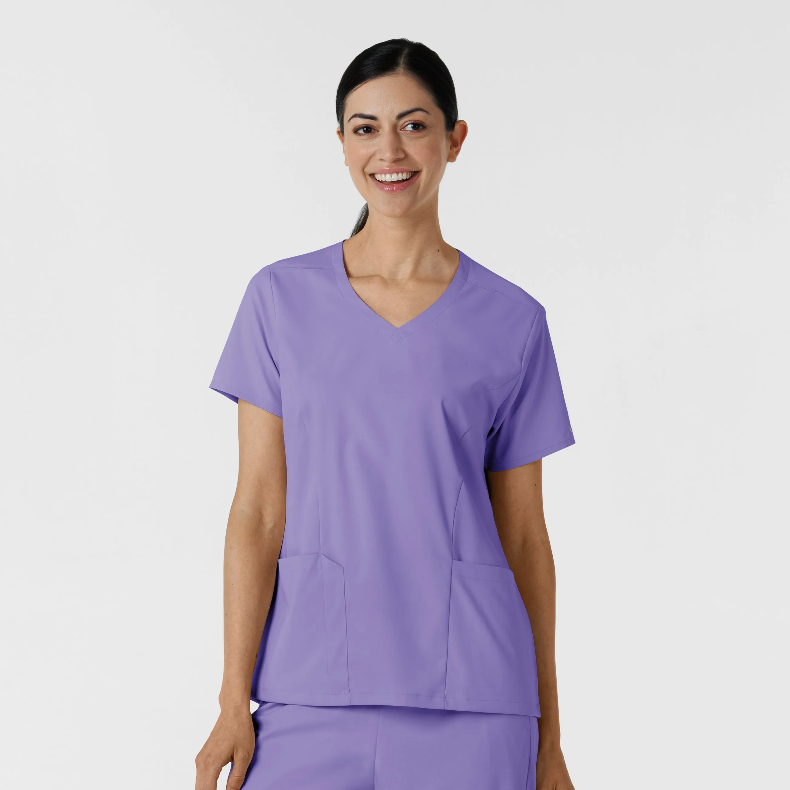 Printed Hoodie Boundless Women's 2-Pocket V-Neck Scrub Top - Iris Purple