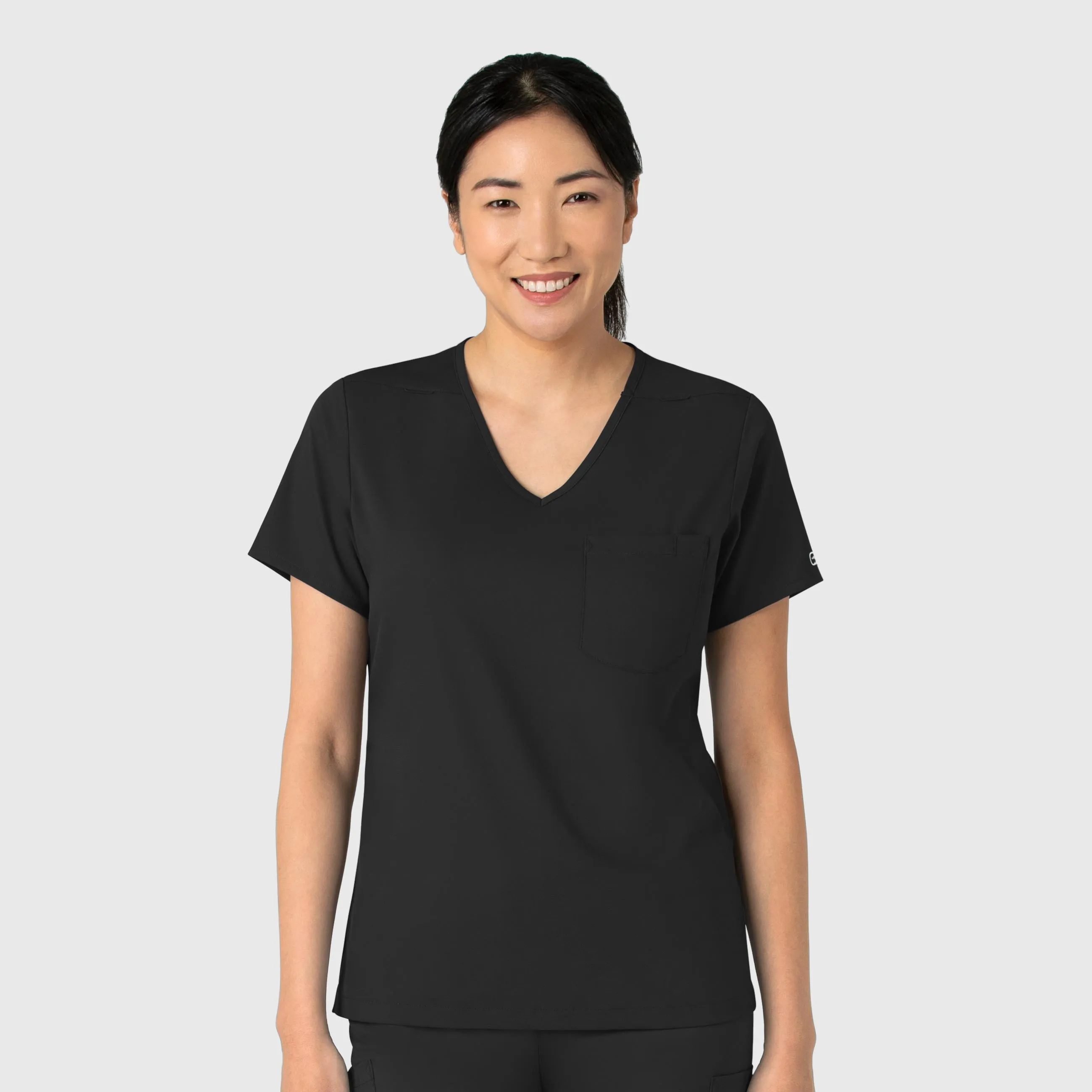 Boundless Women's Tuck-In Scrub Top - Black Taped Neckline Raw Edge Finish