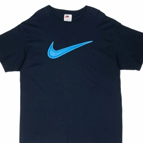 VINTAGE NIKE BIG SWOOSH BLUE TEE SHIRT 1990S LARGE MADE IN USA Stylish and Comfortable