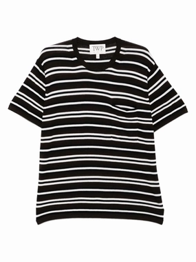 Machine washable Daily Casual Style Striped Big Boy Tee in Midnight/Ivory/Dark Chocolate