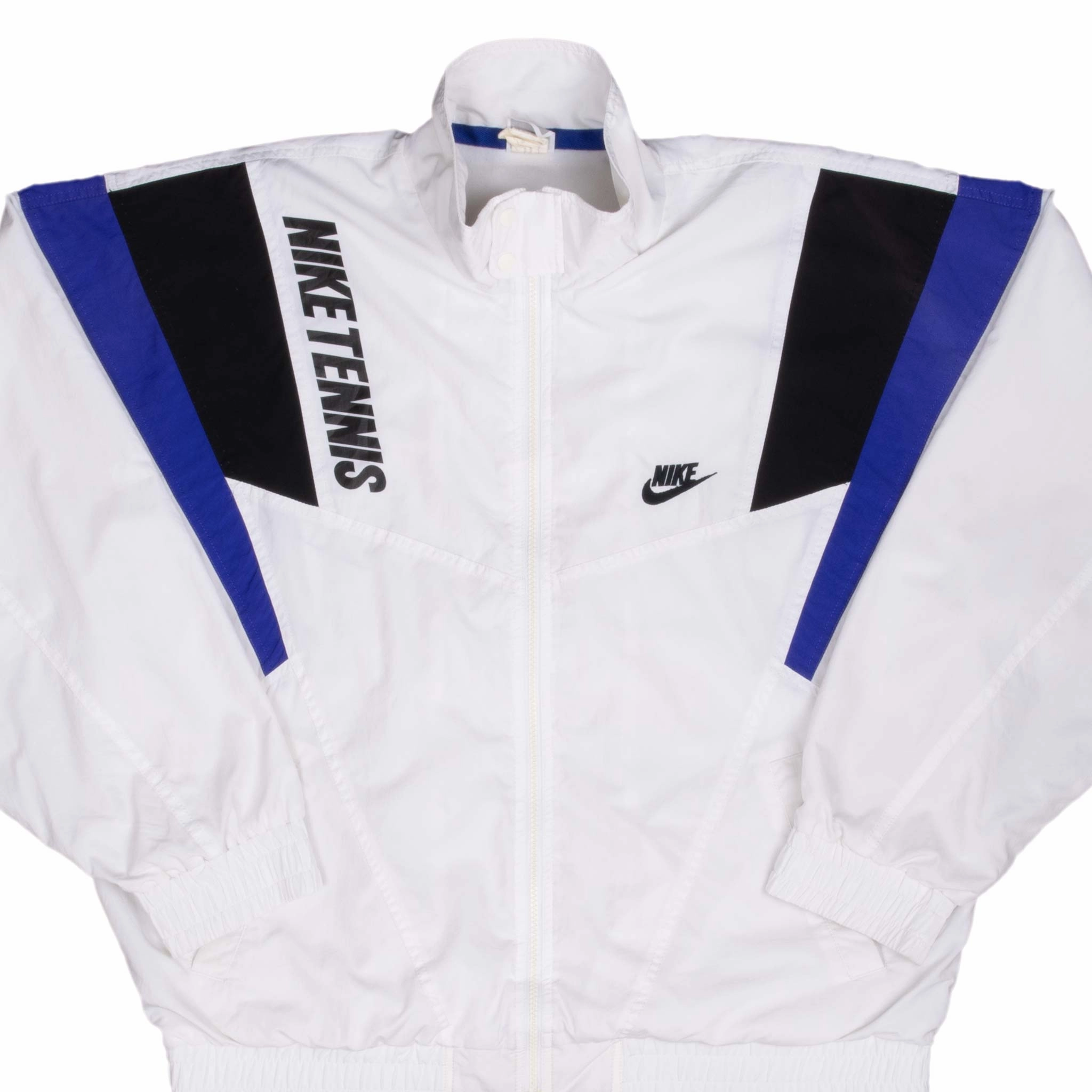 VINTAGE NIKE TENNIS WHITE WINDBREAKER JACKET 1990S LARGE Quiet Fabric Sombrero