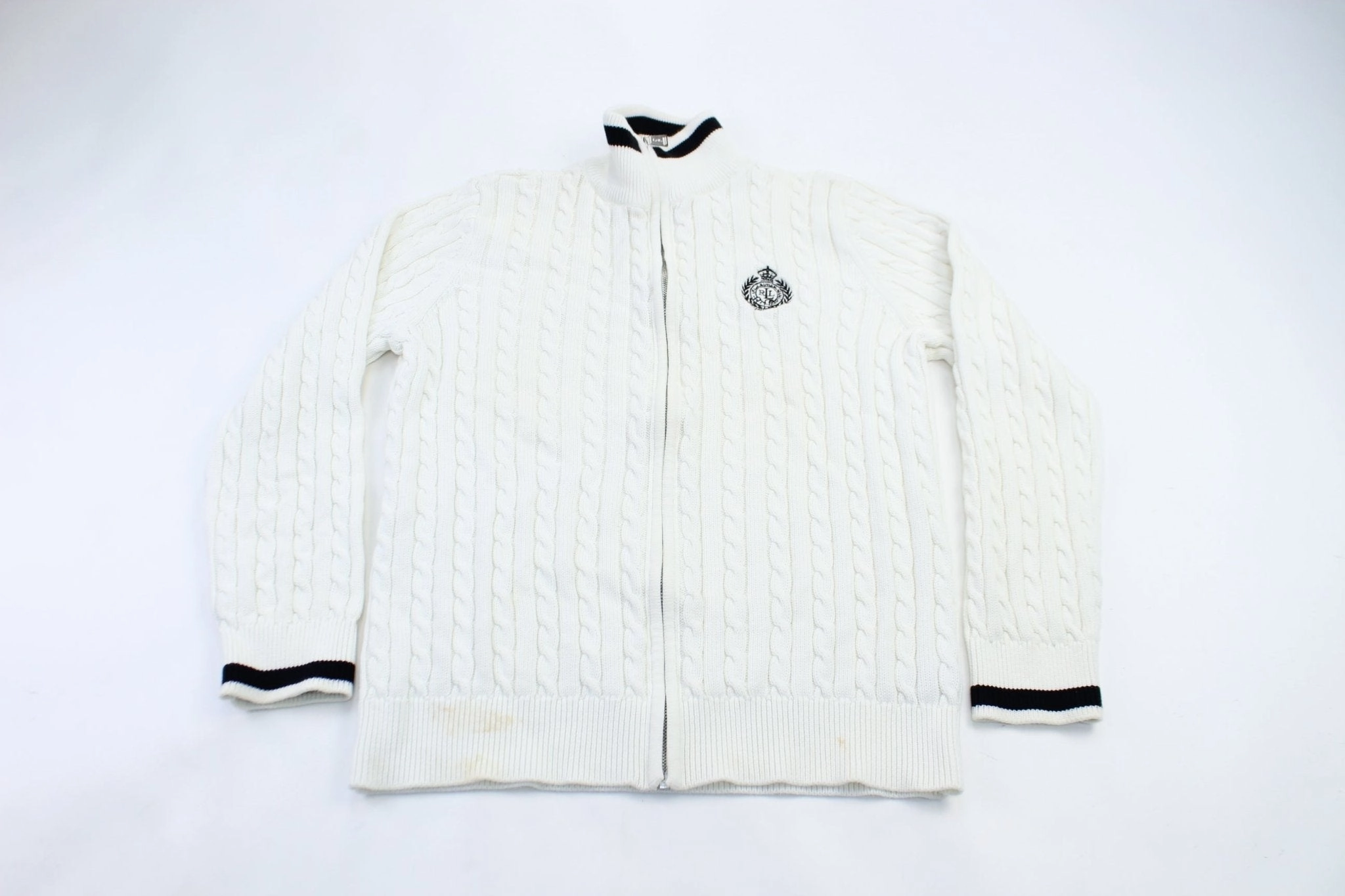 Women's Ralph Lauren Embroidered Logo Zip Up Sweater Layer Chic Vacation Style