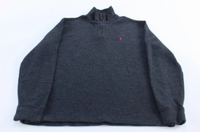 Polo Ralph Lauren Embroidered Logo Grey Quarter Zip Sweater Bold Print