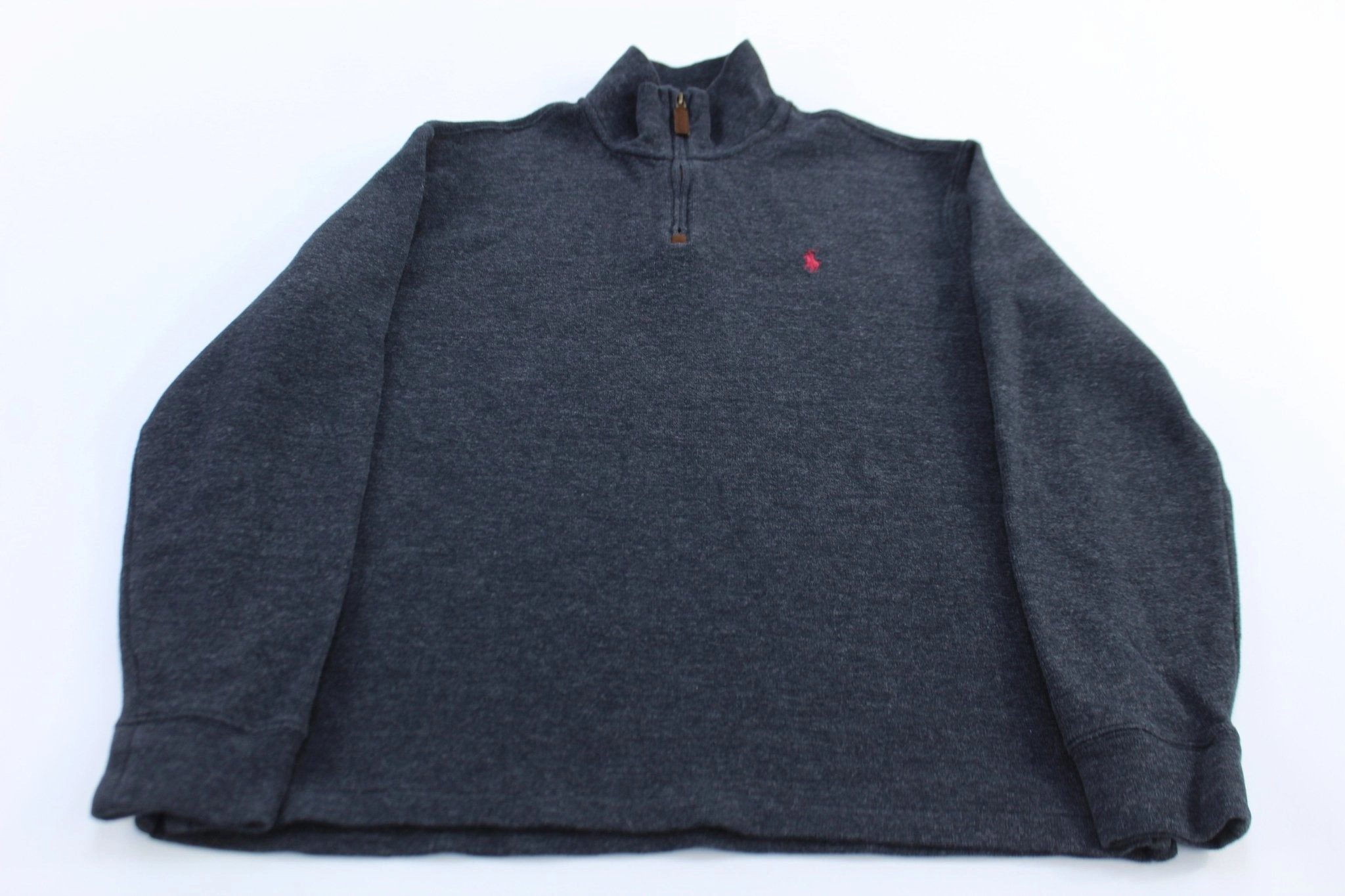 Polo Ralph Lauren Embroidered Logo Grey Quarter Zip Sweater Bold Print